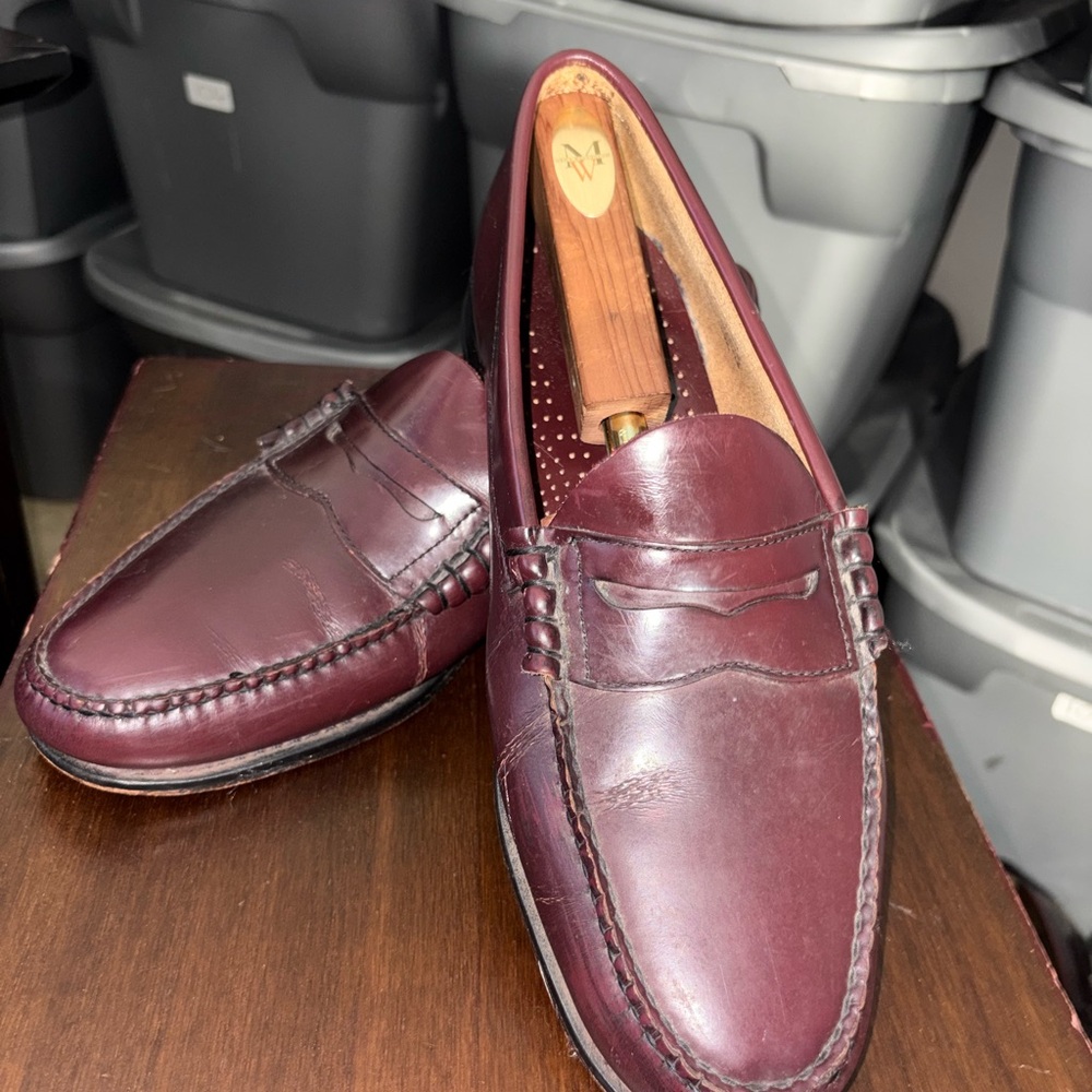 Men's G H BASS WEEJUN Burgundy Leather 11.5D Penny Loafers(125)